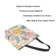 thumbnail image 3 of Open Top Canvas Tote Bag with Zipper Reusable Shopping Bag 13.5x15" Roomy Carryall Retro Plant Pattern, 3 of 9
