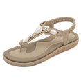 thumbnail image 2 of Sandalias Planas Casuales Con Diamantes Imitación Grandes Sandalias Playa en Forma T (Albaricoque 38), 2 of 9