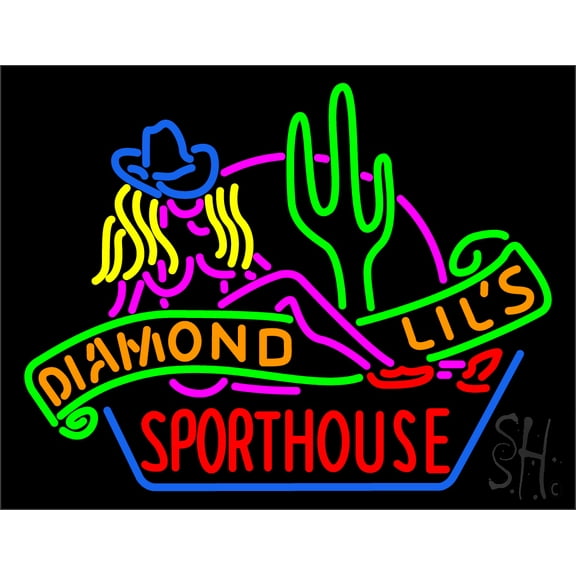 Sexy Diamond Lils Sporthouse Las Vegas LED Neon Sign 15" Tall x 19" Wide - inches Black Square Cut Acrylic Backing, with Dimmer - Premium built indoor Sign for Storefront, College, Sports complex.