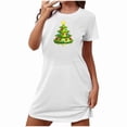 thumbnail image 4 of Sakmal Christmas Lounge Nightgowns for Women Oversized White Stretchy Ultra-Soft Mumu Dress Short Sleeve Crew Neck Short Christmas Trees Print Nightgowns S-2XL, 4 of 5