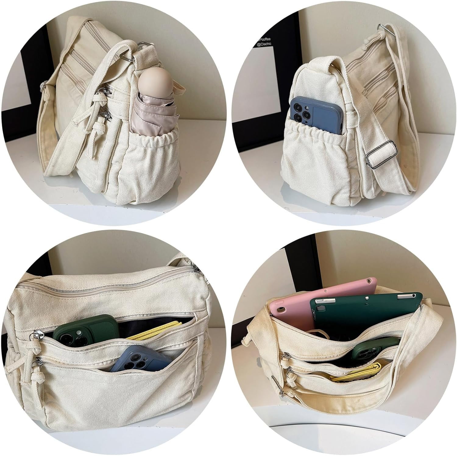 Canvas Crossbody Bags for Women Men Tote Shoulder Purses with Zipper Pockets Women's Messenger Handbags Purse