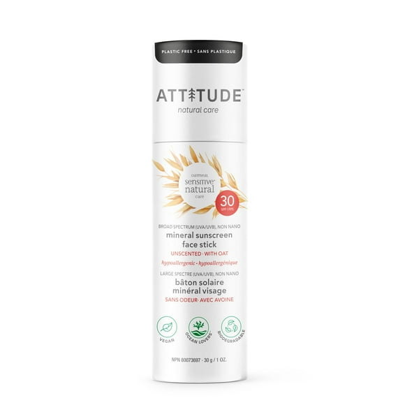 Attitude Sunscreen Face Stick SPF 30 Sensitive Skin Unscented, 1 Oz