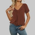 thumbnail image 6 of MIXUE Boho Tops For Women Summer Solid Color V Neck Short Sleeve Loose Casual Tshirts Activewear,Brown,L, 6 of 8