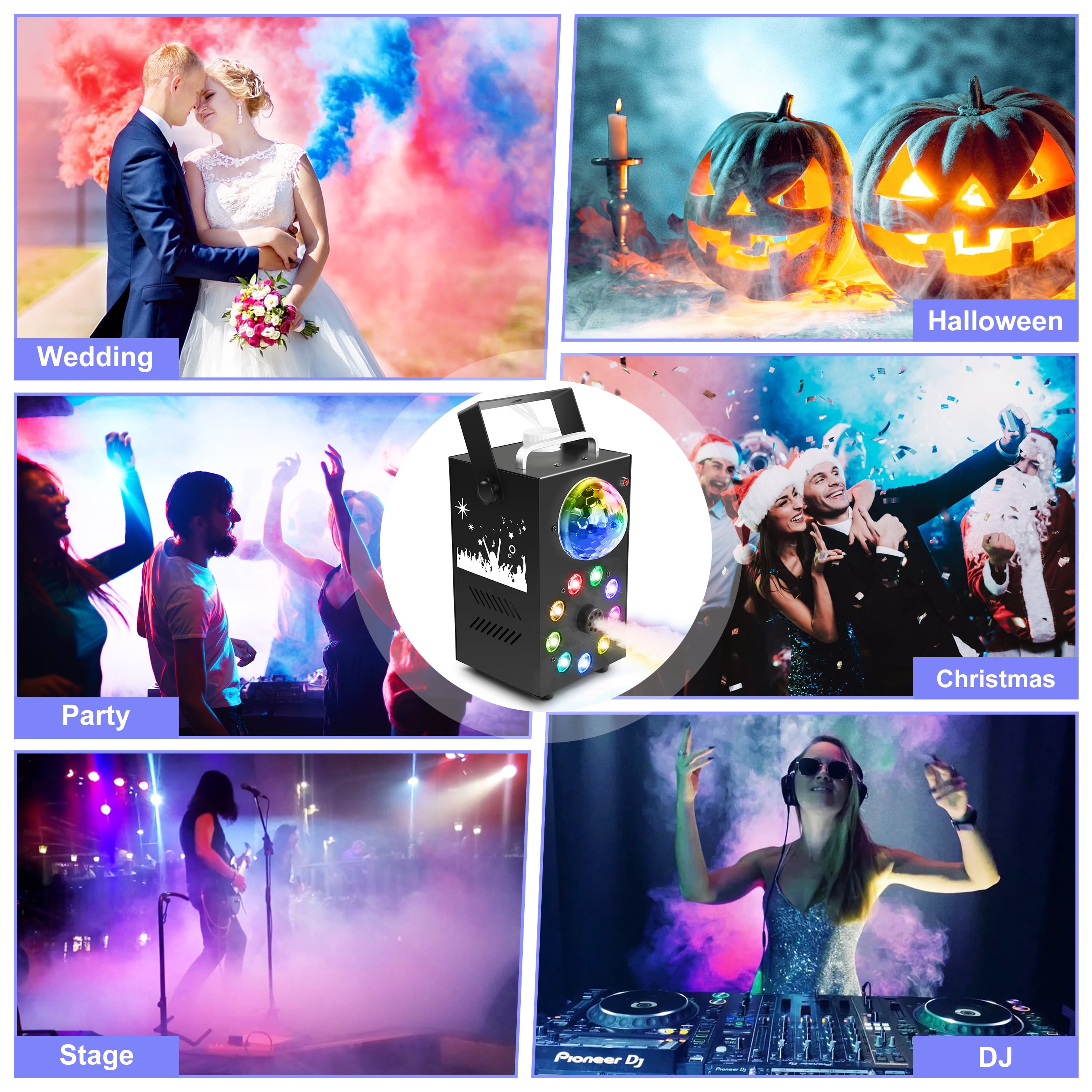 Easter Fog Machine 700W Smoke Machine with Controllable 9 LED Color Lights and Disco Ball Lights for Christmas Wedding Party
