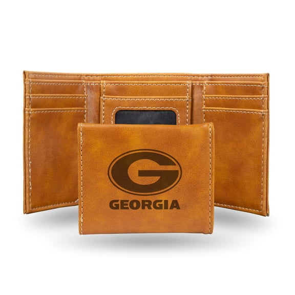 Georgia NCAA Bulldogs Laser Engraved Brown Synthetic Leather Trifold Wallet