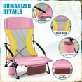 thumbnail image 3 of Honeilife Low Folding Beach Chairs for Adults, Portable Lightweight Chair with Cup Holder Mesh Back Lawn Chair with Carry Bag for Outdoor Camping Concert Travel, Pink, 3 of 7