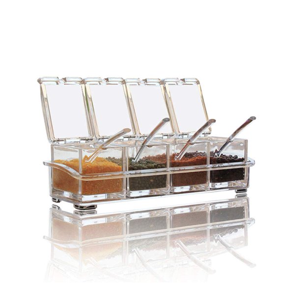 Caja de condimentos transparente V-Resourcing 4 piezas Contenedor de almacenamiento de condimentos transparente para especias Sal Azúcar Vinagrera Tarros de condimentos con cucharas