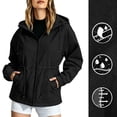 thumbnail image 2 of TEAJOPSUU Women's Outdoor Jackets Hiking Waterproof Windproof Outerwear Hooded Full Zip Up Drawstring Waist Trench Jackets with Flap Pockets Black, 2 of 6