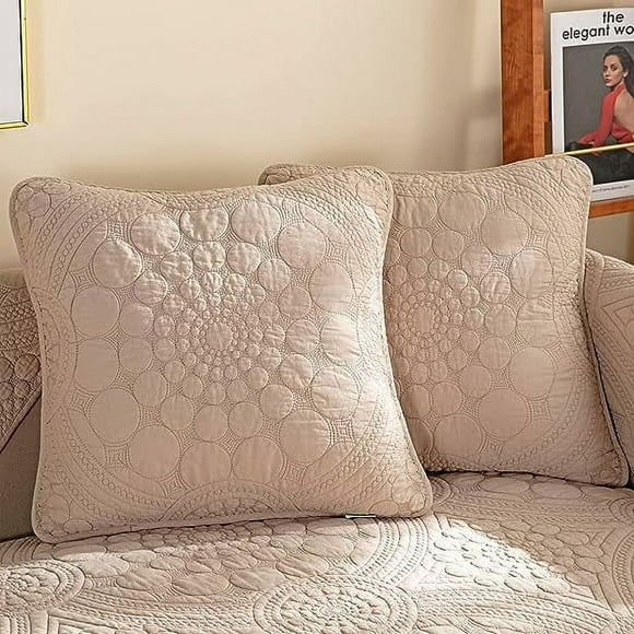 XmhyTop Set of 2 Boho Circle Embroidery Throw Pillow Covers for Couch Bed Sofa Cotton Quilted Soft Cushion Covers (Khaki,20"x20")