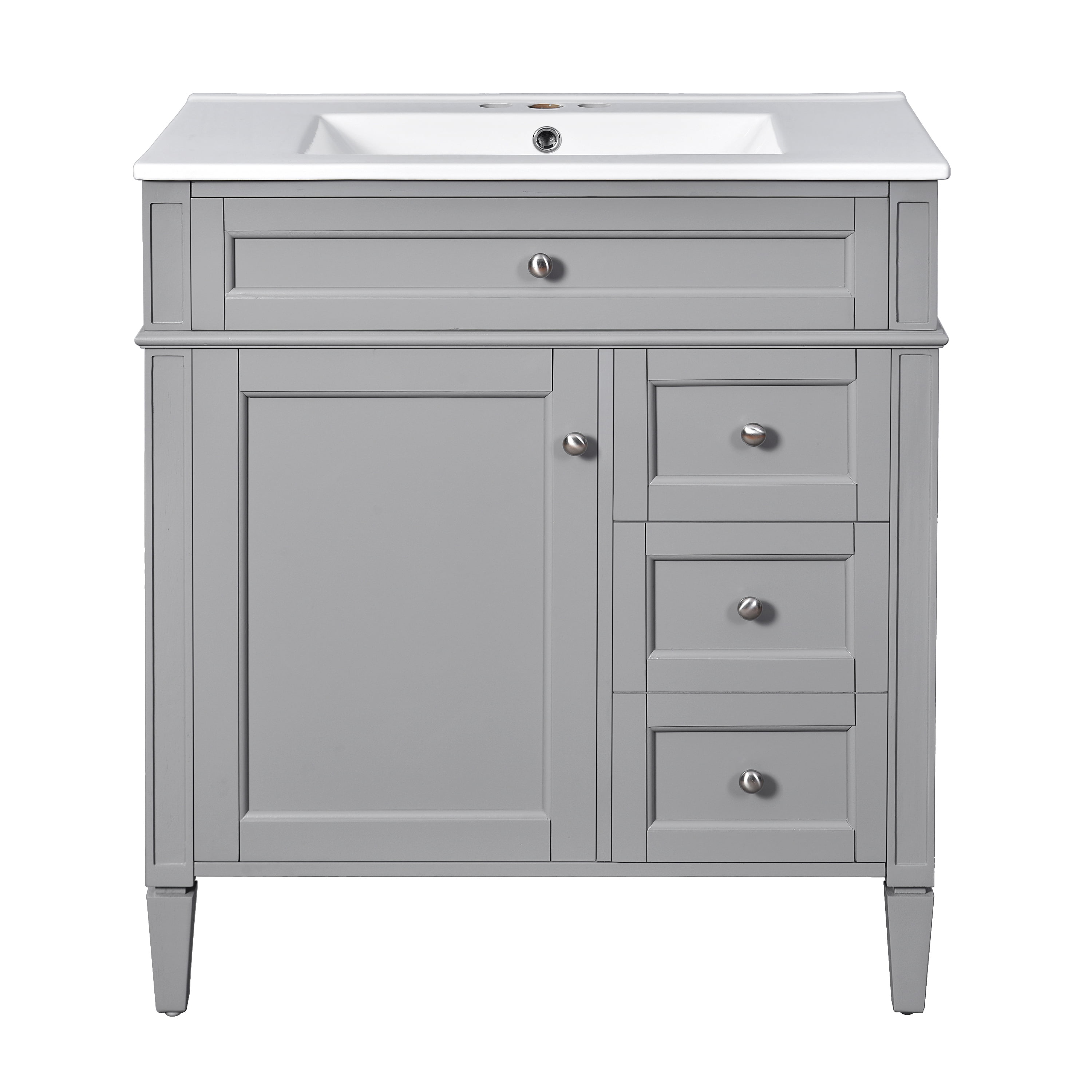 30" Bathroom Vanity with Top Sink, Modern Bathroom Storage Cabinet with 2 Drawers and a Tip-out Drawer, Single Sink Bathroom Vanity