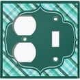 thumbnail image 4 of Metal Light Switch Plate Outlet Cover Vintage Teal Frame Plaid Wallpaper WAL039, 4 of 13