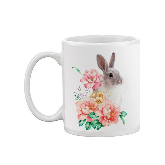 Cute Bunny With Flowers Mug - SPIdeals Designs,