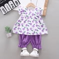 thumbnail image 5 of Xyant Toddler Baby Girl Clothes Ruffle Sleeve Fruit Print Shirts Top Shorts Set Infant Summer Outfits (Purple,12-18 Months), 5 of 6