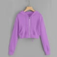 thumbnail image 4 of Brglopf Women's Zip Up Hoodies Sweatshirts Solid Color Long Sleeve Crop Tops Fall Casual Drawstring Jackets Oversized Outwear with Pockets Purple M, 4 of 6