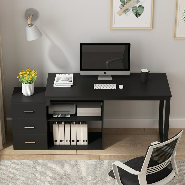 Hitow Home Office Desk 55 Inch Wood Writing Workstation - Gray
