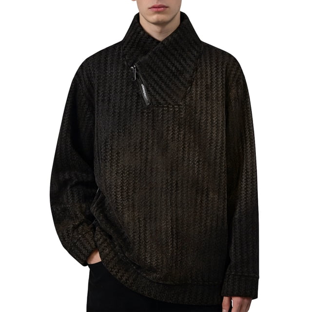 Chandail en Molleton Décontracté à Fermeture Éclair pour Hommes - Coupe Décontractée, Manches Longues, Col Rond, Couleur Unie, Mode Urbaine avec Confort Doux et Style Athlétique