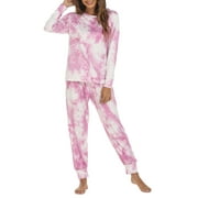 Frontwalk Womens Tie Dye Two Piece Pajamas Set Long Sleeve Tops with Long Pants Sleepwear Ladies Loungewear Homewear Nightwear Suits