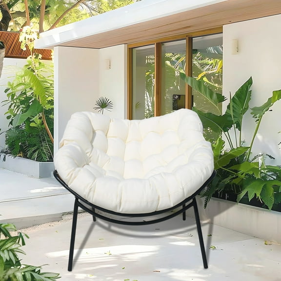 VIXLON Oversized and Spoon Style Steel Outdoor Lounge Chair with Thick Cushion White/Black