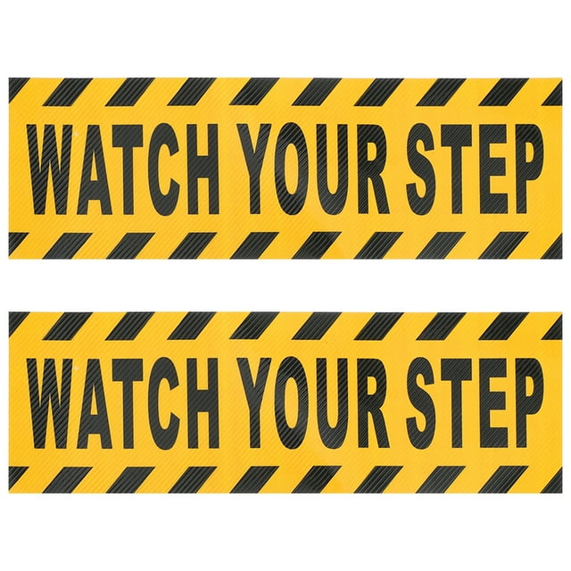 Watch Your Step Safety Stickers with Anti Slip Tape for Stairs and Walkways PVC Yellow 2pcs