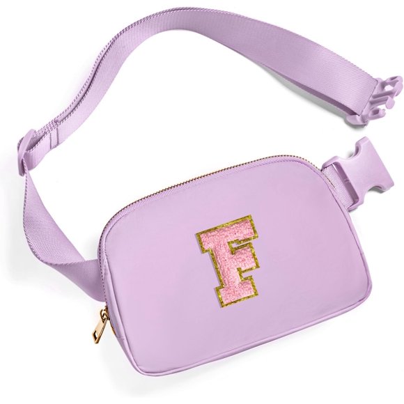 shiyou-Belt Bag Fanny Pack Crossbody Bags with Initial Letter Patch Cute Stuff Birthday Gifts for Teenager Girls Trendy Preppy Stuff for Teen Girls Cool Stuff for Teens, Lavender, one size, F