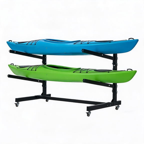 TacleeKii 2 Tier Freestanding Kayak Storage Rack with Wheels, Adjustable Kayak Racks for Garage and Outdoor, Kayak Stands for Canoes, Kayaks, SUP and Surfboards
