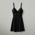thumbnail image 6 of WRKEKC Sundresses for Women Solid V Neck Thin Straps Waist Tie Casual Mini Lightweight Summer Chic Soft Soft, 6 of 6