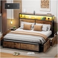 thumbnail image 1 of Marco de Cama Matrimonial con 4 Cajones – Cabecera con Luces LED, Puerto de Carga USB y Espacio de Almacenamiento, Base de Cama Fácil de Armar, 1 of 7