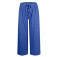 thumbnail image 5 of WIZUTIZ Dress Slacks for Women Soft Leisure Loose Wide Leg Sweatpants Spandex Elastic High Waist Full Length Summer Pants Solid Drawstring with Pockets Pants for Ladies Athletic Travel Blue, 5 of 5