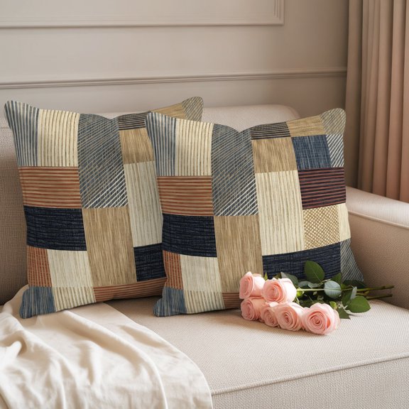 Outdoor Throw Pillow Covers,Farmhouse Brown Beige Wood Grain Waterproof Decorative Pillowcases Cushion Cover Vintage Stripes Pillow Cases for Patio Couch Sofa Bed,18x18in Set of 2