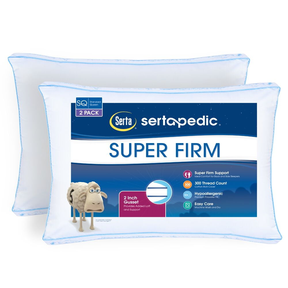 2 Super Firm Pillows Pillow Standard Size Extra Firm Bed Neck Head Support 2pack 