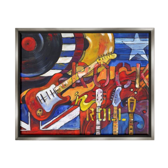 Stupell Industries Rock 'n Roll Music Tribute Painting Luster Gray Floating Framed Canvas Print Wall Art, Design by Paul Brent