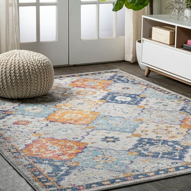 JONATHAN Y MDP214A-9 Kirman Bohemian Medallion Light Gray/Blue/Orange 9 ft. x 12 ft. Area Rug, Traditional Vintage, Pet Friendly, Stain Resistant, Easy to Clean, for Living Room; Kitchen, Bedroom