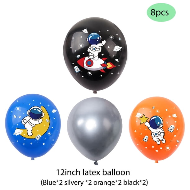 Decoración para fiesta de cumpleaños infantil con temática de astronauta, juego de tapones para tartas con globos y banderas de cohetes de astronauta