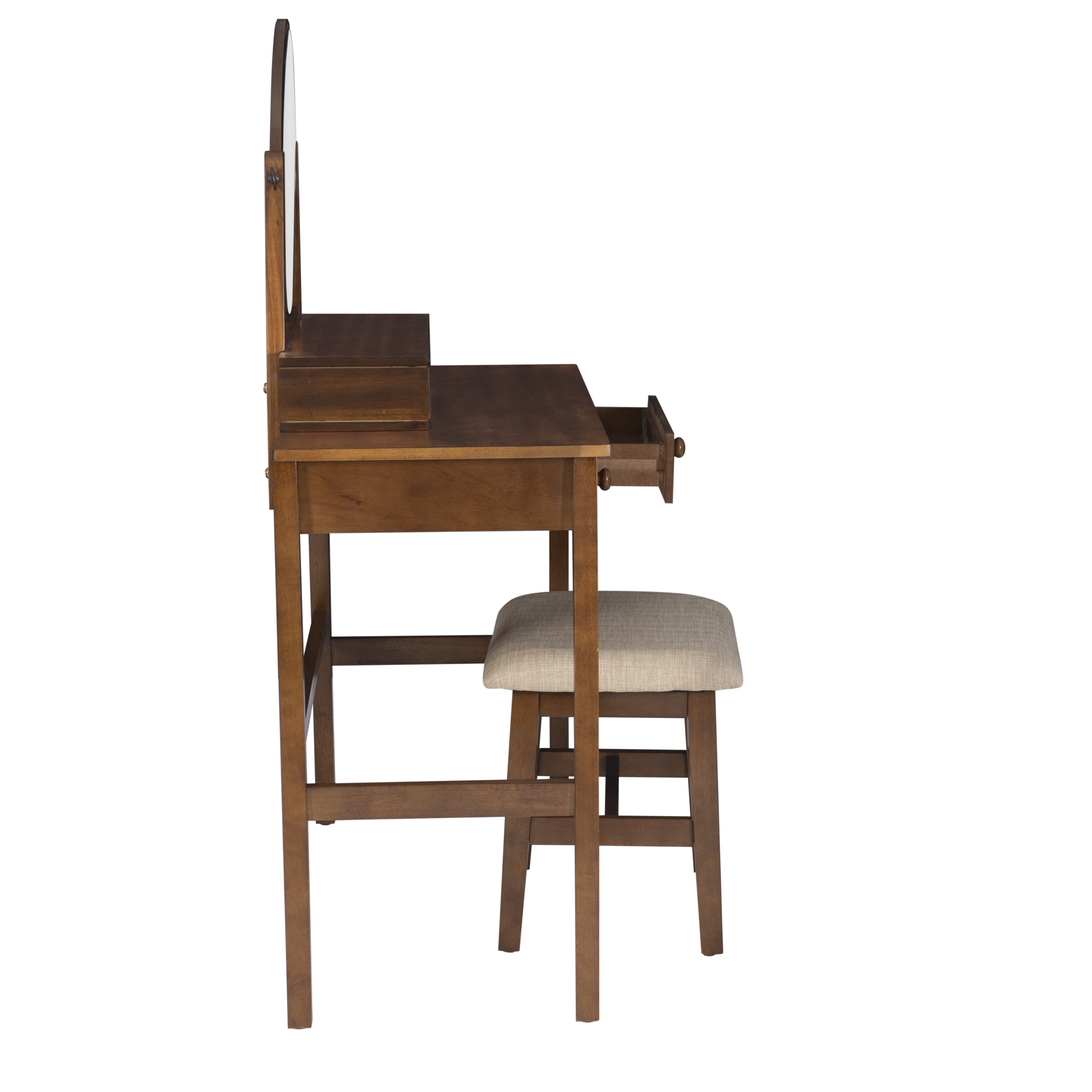 Linon Gwen 2-Piece Vanity Set, Includes Vanity and Bench, Walnut Finish with Natural Fabric