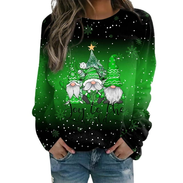 Chandails de Noël pour Femmes, Sweat-Shirt à Manches Longues Col Rond Imprimé Lettre Décontracté, Cadeaux de Noël (Taille: 2TG)