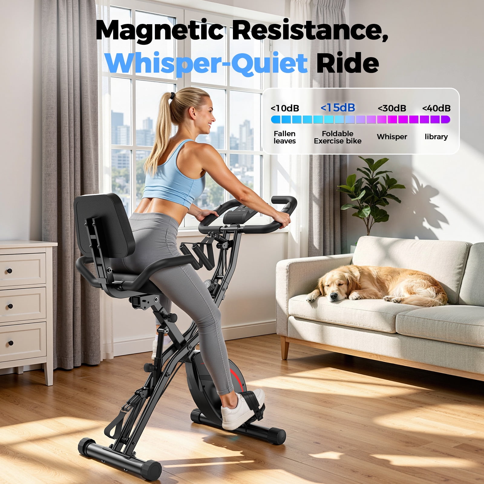 UPGO 5 IN 1 Folding Exercise Bike with 6.6 LBS Flywheel & 16 Levels of Resistance, 330LB Weight Capacity Indoor Workout Cycling Bike for Home Gym