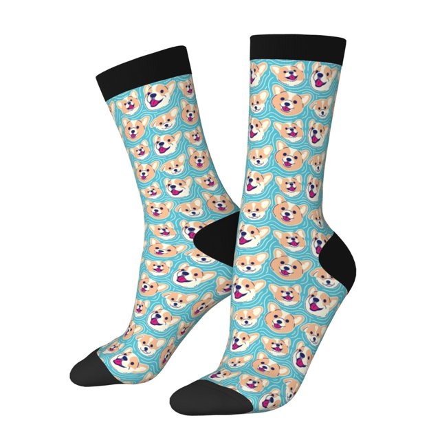 Fotbe Cute Corgi Head Calcetas Largas con Estampado para Hombre y Mujer – Calcetas de Compresión Transpirables y Elásticas, Viajar y Uso Diario Talla 5-11