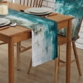 thumbnail image 2 of Table Runner Dresser Scarves 90 Inch Long, Modern Abstract Turquoise Oil Painting Art Linen Dining Table Runners Ocean Geometric Watercolor Tabletop Scarf for Wedding Holiday Party Kitchen, 2 of 7