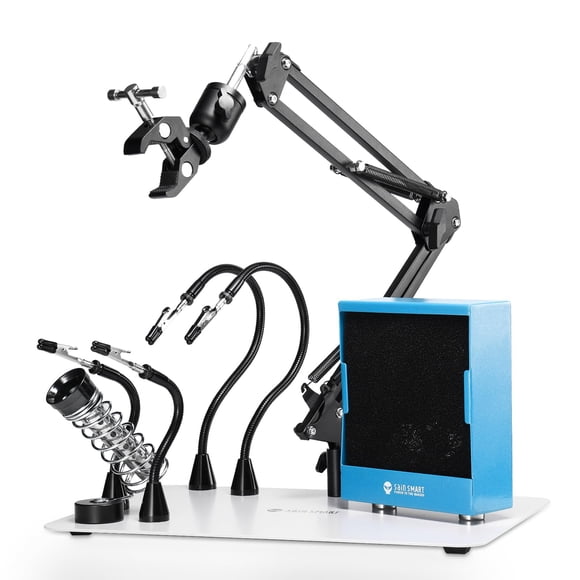 SainSmart Combo Extracteur de Fumée Magnétique pour Soudure et Soudure, Station de Soudure 2-en-1 avec Support pour Pistolet à Air Chaud 360, Base Robuste