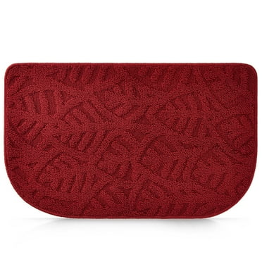 Slip-Resistant Kitchen Floor Mat, Half Round Red Kitchen Rug with Rubber Backing for Office, Sink, Laundry Room, Home Decor, Machine Washable, Red (18x30 Inches)