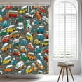 thumbnail image 5 of Kid''s Shower Curtain,Modern City Lush Decor Race Cartoon Car Pattern Print Waterproof Bathroom Decorative Bathtub Curtain,12 Hook,72x72 Inches, 5 of 6