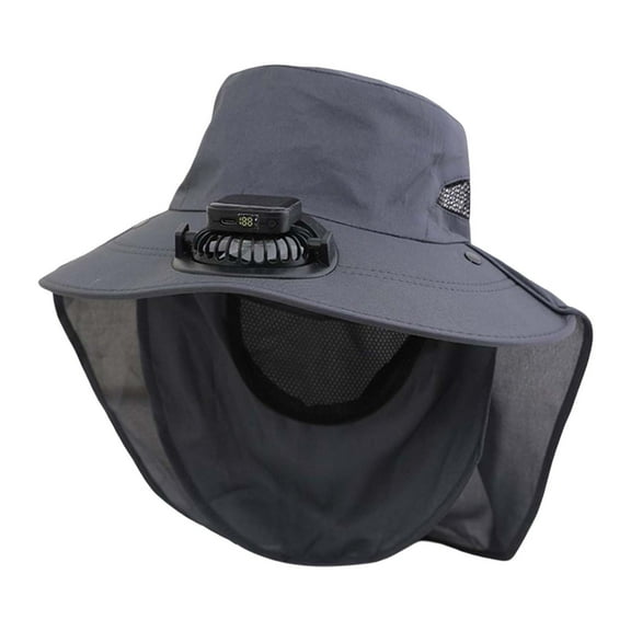 AWZXDE Unisex Sun Protective Hat With Extended Cape And Built-In Cooling Fan For Multi-Purpose Use In Outdoor Sports And Daily Wear Grey,1