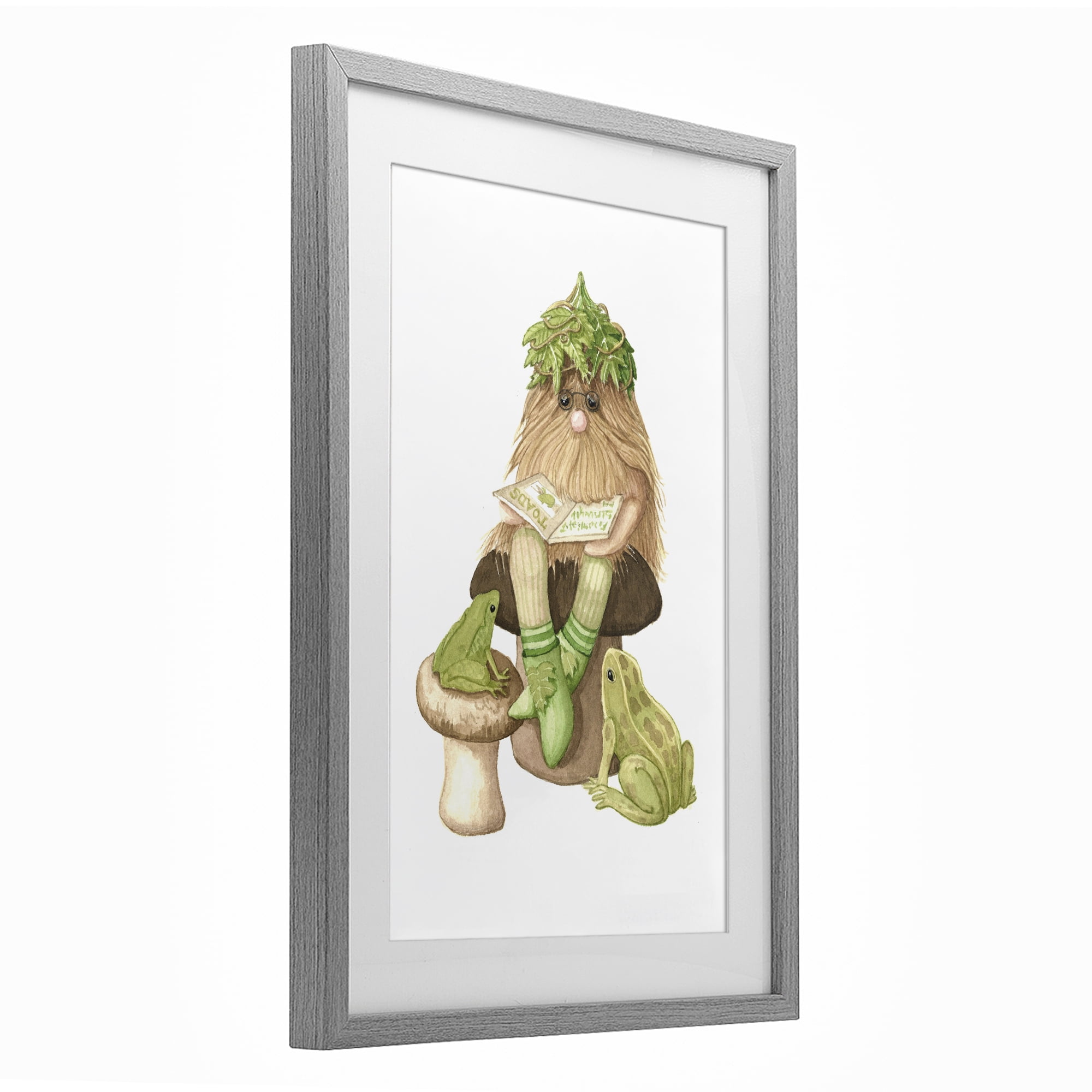 Stupell Industries Garden Elf with Frogs Gray Framed Print Under Glass, design by Nancy Overton