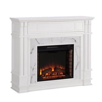 Pemberly Row Faux Marble Electric Fireplace TV Stand in White