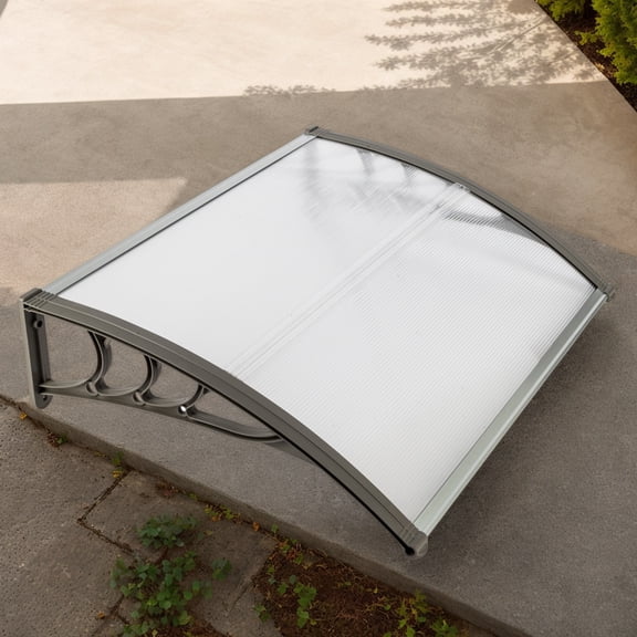 White & Gray Bracket Door Awning, 100x80cm Window Rain Shelter