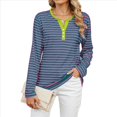 thumbnail image 3 of Camisetas de Larga A Rayas para Mujer, Informales, con Cuello en V, Bloques de Color, Corte Holgado, Básicas. Tiras de Color Verde Rosa XL, 3 of 10