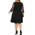 thumbnail image 3 of Agnes Orinda Women's Plus Size Valentines Day Square Neck Sheer Long Sleeve Ruffle Flowy A-Line Midi Dress 3X Black, 3 of 6