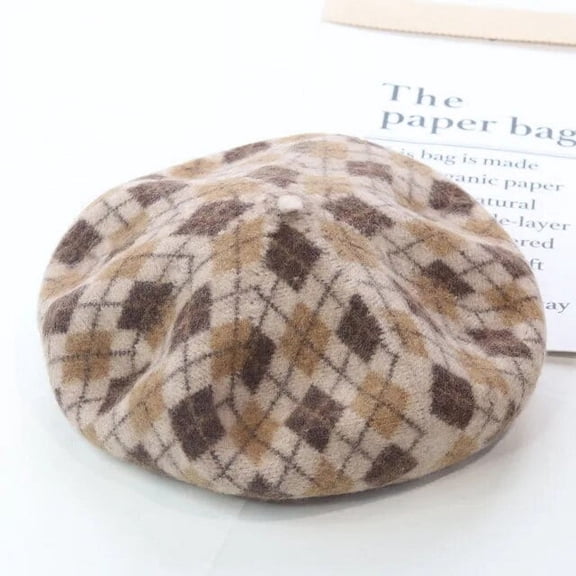 SikaFu New autumn winter wool checked beret vintage versatile pumpkin hat casual warm hat octagonal hat