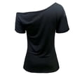 thumbnail image 3 of Women's Party Tops Off Shoulder Short Sleeve Stretch Knit Lip Print Shirt, 3 of 9