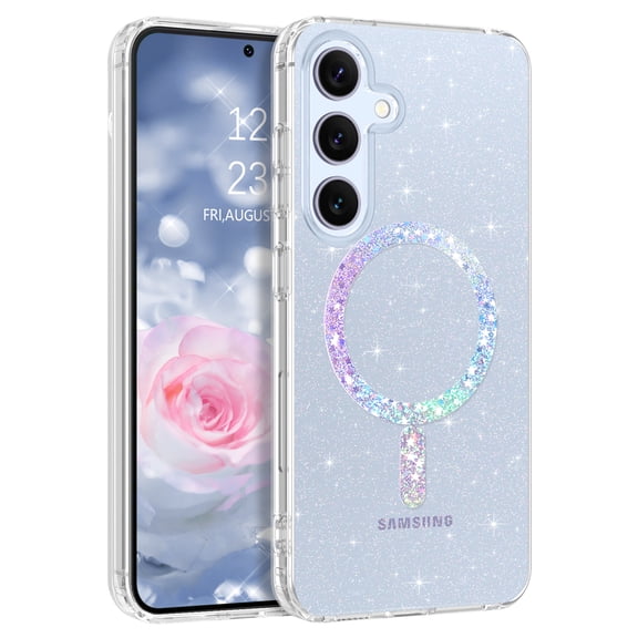VENINGO Samsung S24 FE 5G Case 6.7", Supported Magnetic Glitter Sparkle Phone Case,Slim Tpu Transparent Shockproof Protective Case for Samsung S24 FE 5G,Clear